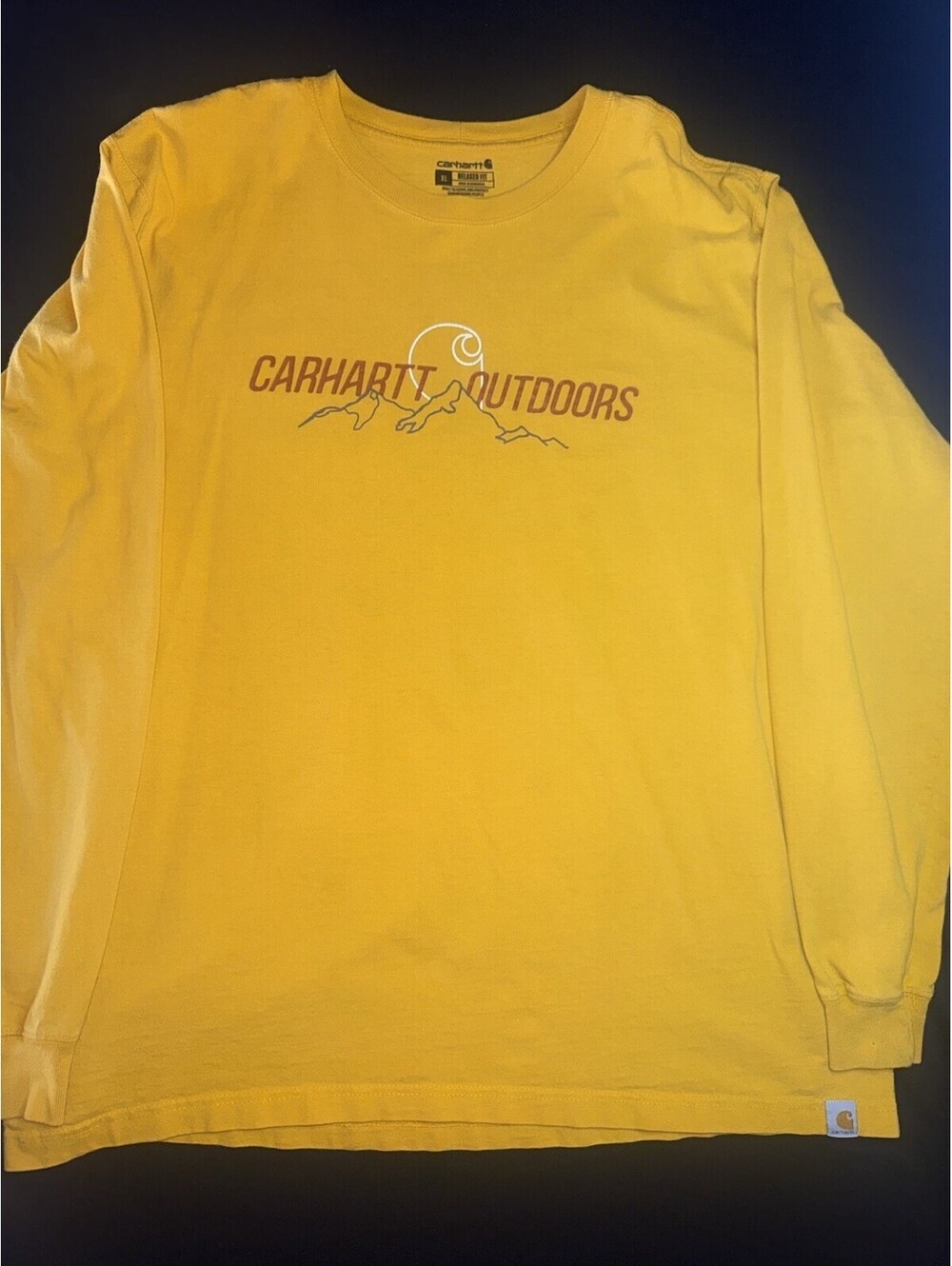 Yellow Carhartt Long Sleeve Size XL Relaxed Fit Carhartt Outdoor Graphic